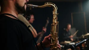 Saxophoniste jouant avec un groupe de jazz